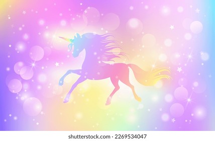 Fantasy rainbow background in sparkling stars for design. Vector illustration for children.