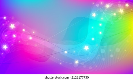 Fantasy rainbow background. Wavy sky with stars. Vector abstract illustration