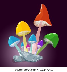 Fantasy rainbow mushrooms hand drawing vector illustration