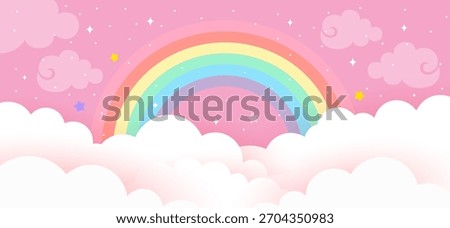 Fantasy rainbow unicorn background with pastel pink sky, gradient color cloud and holographic texture. Cute candy, magic mermaid or kawaii wallpaper with star, bokeh and glitter light for social media