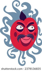 Fantasy Red demon with a creepy face. Vibrant bright Strange ugly Halloween character