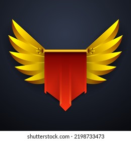 Fantasy Red Pennant Flag Banner With Gold Wings For Game Ui Design