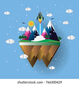 Fantasy Rocket launches into the sky, Happy summer.