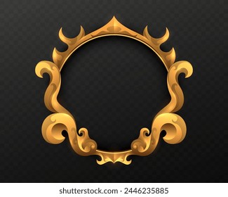 Fantasy Round Shape Golden Vintage Style Frame on Black Background