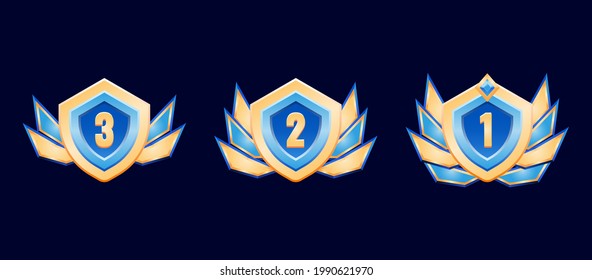 fantasy rounded shield golden diamond rank badge medal with wings for gui asset elements vector illustration