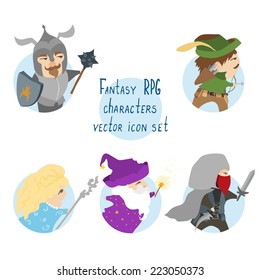Fantasy RPG characters icon set. Vector illustration.