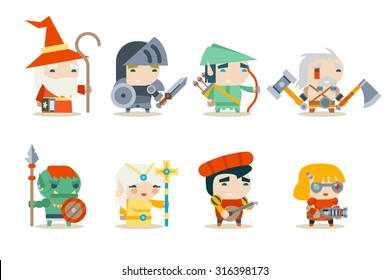Fantasy RPG Game Character Icons Set Vector Illustration