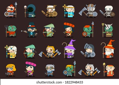 Set Fantasy Rpg Game Heroes Villains Stock Vector (Royalty Free) 1043875555