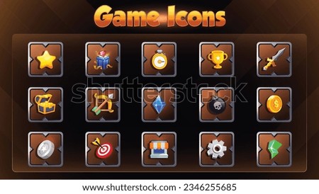 Fantasy RPG Icon Collection Unlock the Adventure of Game Assets Including Symbols of Power, Star, Gift Box, Bag , Badge Dimond, Skull Heart, Sword, Mysteries and Treasures Vector Set