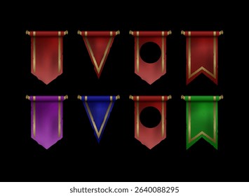 fantasy rpg medieval banner flags, colorful set pennant game icon old cloth