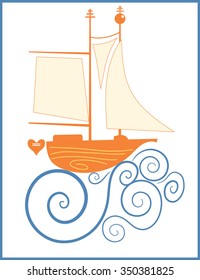 Fantasy sailing ship vector illustration