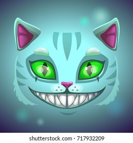 Fantasy scary smiling cat face. Cheshire Cat vector illustration