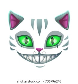 Fantasy scary smiling cat face. Cheshire Cat vector illustration