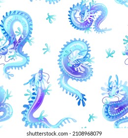 Fantasy sea dragons. Seamless pattern