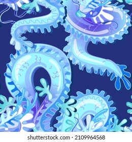 Fantasy sea dragons. Seamless pattern