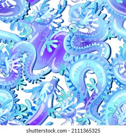 Fantasy sea dragons. Seamless pattern