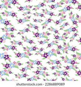 Fantasy seamless floral pattern with blue, pink, purple, red, orange flowers and leaves. Elegant template for fashion prints