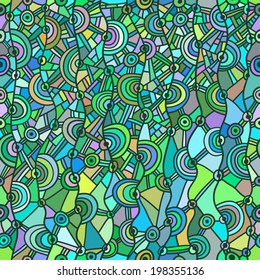 Fantasy seamless geometric pattern c African motifs. Retro hippie style. Vector. 