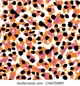 fantasy seamless pattern with black and orange dotted on white background