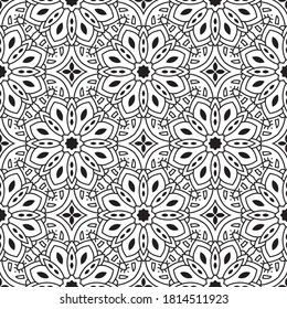 Fantasy seamless pattern with decorative mandala. Abstract round doodle floral background. Floral geometric infinity background. Wrapping paper, textiles, fabric. Vector illustration. 
