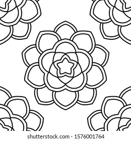 Fantasy seamless pattern with ornamental mandala. Abstract round doodle flower background. Floral geometric circle. Vector illustration. 