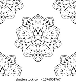 Fantasy seamless pattern with ornamental mandala. Abstract round doodle flower background. Floral geometric circle. Vector illustration. 