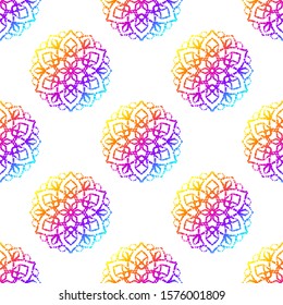 Fantasy seamless pattern with ornamental mandala. Abstract round doodle flower background. Floral geometric circle. Vector illustration. 