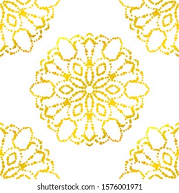 Fantasy seamless pattern with ornamental mandala. Abstract round doodle flower background. Floral geometric circle. Vector illustration. 