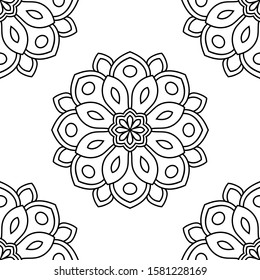 Fantasy seamless pattern with ornamental mandala. Abstract round doodle flower background. Floral geometric circle. Vector illustration.  
