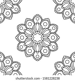 Fantasy seamless pattern with ornamental mandala. Abstract round doodle flower background. Floral geometric circle. Vector illustration.  