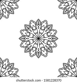 Fantasy seamless pattern with ornamental mandala. Abstract round doodle flower background. Floral geometric circle. Vector illustration.  
