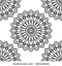 Fantasy seamless pattern with ornamental mandala. Abstract round doodle flower background. Floral geometric circle. Vector illustration.  