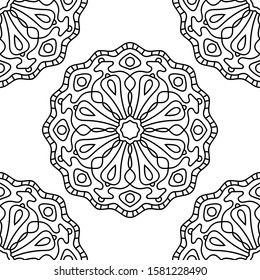 Fantasy seamless pattern with ornamental mandala. Abstract round doodle flower background. Floral geometric circle. Vector illustration.  