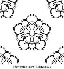 Fantasy seamless pattern with ornamental mandala. Abstract round doodle flower background. Floral geometric circle. Vector illustration.  