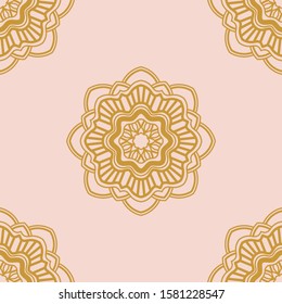 Fantasy seamless pattern with ornamental mandala. Abstract round doodle flower background. Floral geometric circle. Vector illustration.  