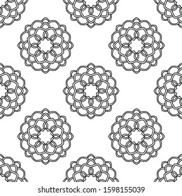 Fantasy seamless pattern with ornamental mandala. Abstract round doodle flower background. Floral geometric circle. Vector illustration.  