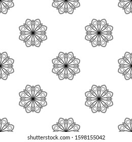 Fantasy seamless pattern with ornamental mandala. Abstract round doodle flower background. Floral geometric circle. Vector illustration.  