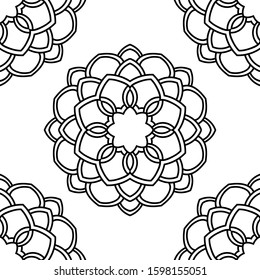Fantasy seamless pattern with ornamental mandala. Abstract round doodle flower background. Floral geometric circle. Vector illustration.  