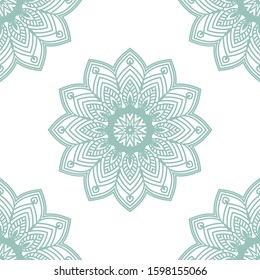 Fantasy seamless pattern with ornamental mandala. Abstract round doodle flower background. Floral geometric circle. Vector illustration.  