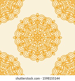 Fantasy seamless pattern with ornamental mandala. Abstract round doodle flower background. Floral geometric circle. Vector illustration.  
