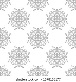 Fantasy seamless pattern with ornamental mandala. Abstract round doodle flower background. Floral geometric circle. Vector illustration.  