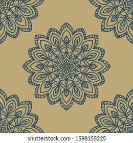 Fantasy seamless pattern with ornamental mandala. Abstract round doodle flower background. Floral geometric circle. Vector illustration.  