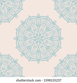 Fantasy seamless pattern with ornamental mandala. Abstract round doodle flower background. Floral geometric circle. Vector illustration.  