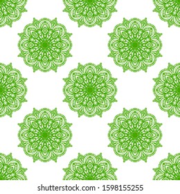 Fantasy seamless pattern with ornamental mandala. Abstract round doodle flower background. Floral geometric circle. Vector illustration.  