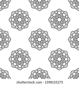 Fantasy seamless pattern with ornamental mandala. Abstract round doodle flower background. Floral geometric circle. Vector illustration.  