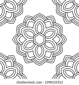 Fantasy seamless pattern with ornamental mandala. Abstract round doodle flower background. Floral geometric circle. Vector illustration.  