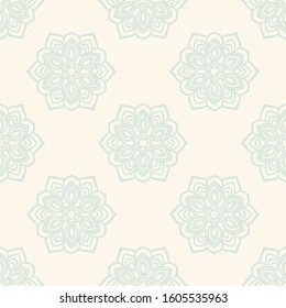 Fantasy seamless pattern with ornamental mandala. Abstract round doodle flower background. Floral geometric circle. Vector illustration.  