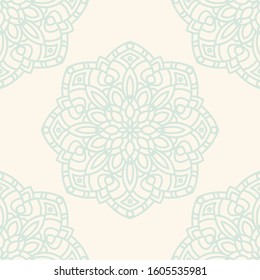 Fantasy seamless pattern with ornamental mandala. Abstract round doodle flower background. Floral geometric circle. Vector illustration.  