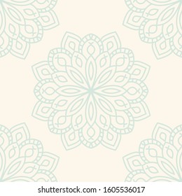 Fantasy seamless pattern with ornamental mandala. Abstract round doodle flower background. Floral geometric circle. Vector illustration.  