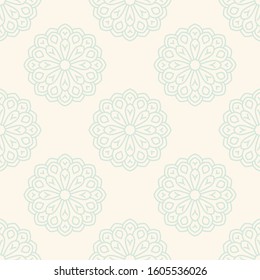 Fantasy seamless pattern with ornamental mandala. Abstract round doodle flower background. Floral geometric circle. Vector illustration.  